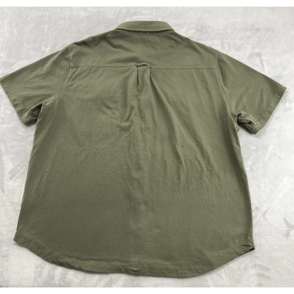 True Religion Triple Needle Knit Shirt Men XL Olive Two Chest Pocket Button Up